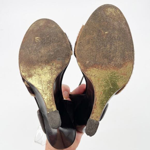 Dolce & Gabbana Vintage y2k Leopard Calf Hair Denim Flower Wedge Sandal IT 38.5 - Picture 11 of 12